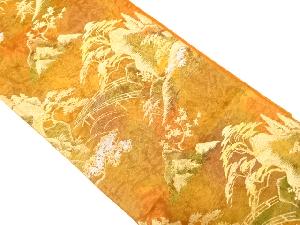 橋に樹木風景模様織り出し　袋帯